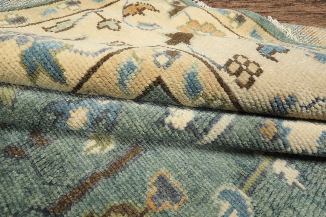 10x14 Celadon, Ivory, Brown Color Hand Knotted Oushak Wool Traditional Oriental Rug