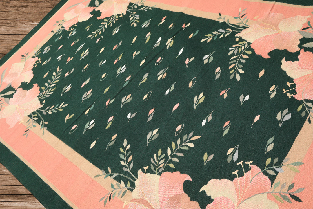 6x9 Green, Pink, Beige Color Hand Woven Durry Kilim Wool Traditional Oriental Rug