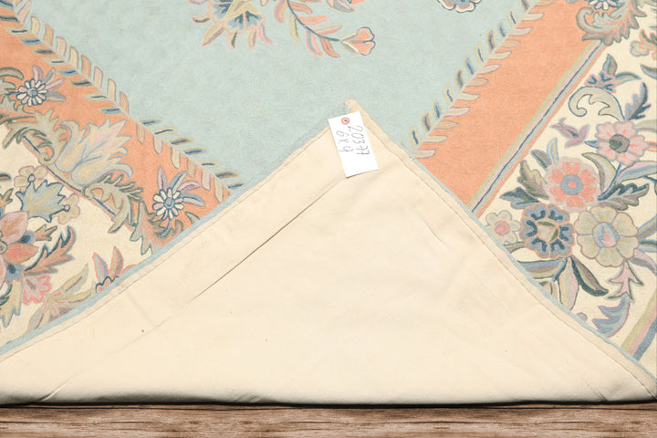 6x9 Aqua, Blush, Ivory Color Hand Woven Chainstitch Wool Traditional Oriental Rug