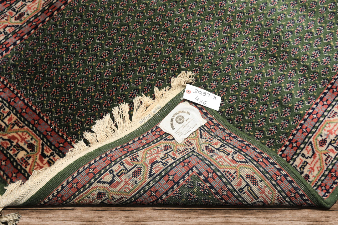 4x6 Green, Ivory, Blue Color Hand Knotted Boteh Wool Traditional Oriental Rug