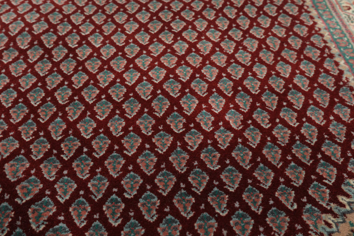 3x5 Maroon, Ivory, Aqua Color Hand Knotted Boteh Wool Traditional Oriental Rug