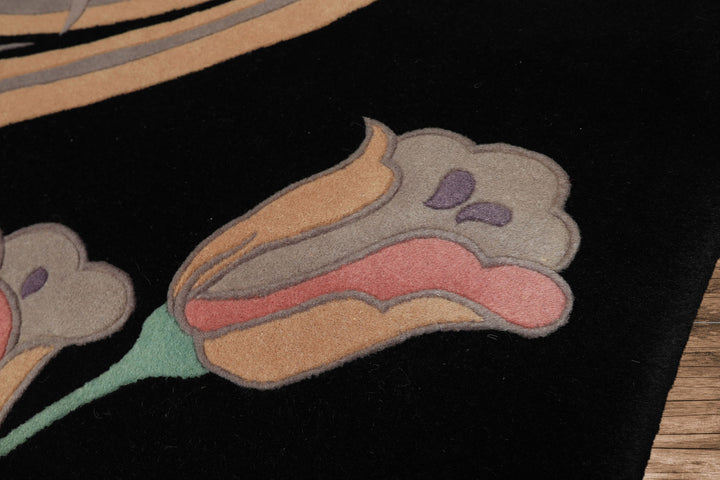 4x6 Black, Beige, Lavender Color Hand Knotted Chinese Art Deco Wool Transitional Oriental Rug