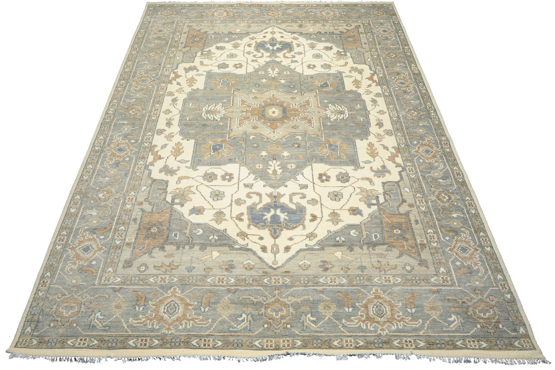 10x14 Ivory
, Gray
, Brown
 Color Hand Knotted Oushak
 Wool Traditional Oriental Rug