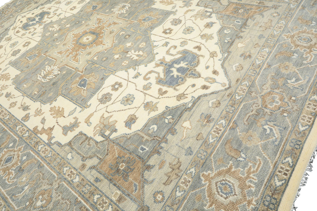 10x14 Ivory
, Gray
, Brown
 Color Hand Knotted Oushak
 Wool Traditional Oriental Rug