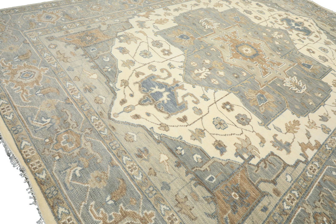 10x14 Ivory
, Gray
, Brown
 Color Hand Knotted Oushak
 Wool Traditional Oriental Rug
