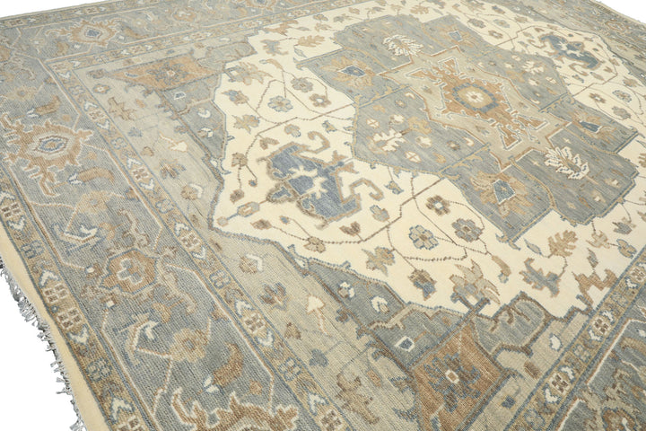 10x14 Ivory
, Gray
, Brown
 Color Hand Knotted Oushak
 Wool Traditional Oriental Rug