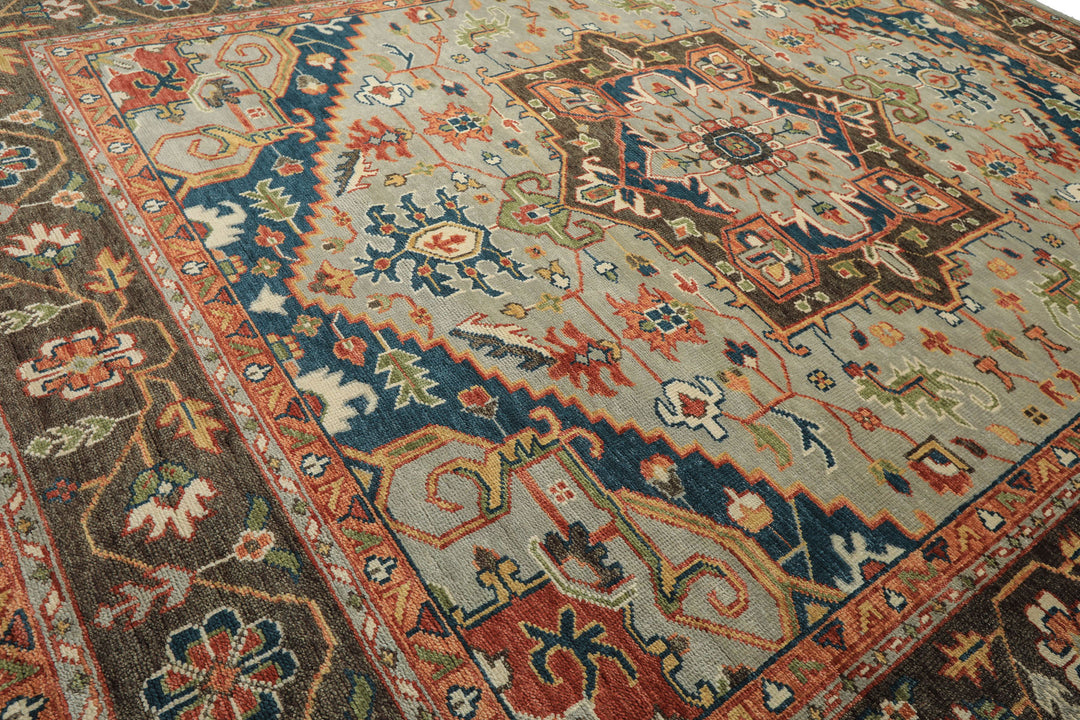 12x15 Mint
, Brown
, Teal
 Color Hand Knotted Oushak
 Wool Arts & Crafts Oriental Rug