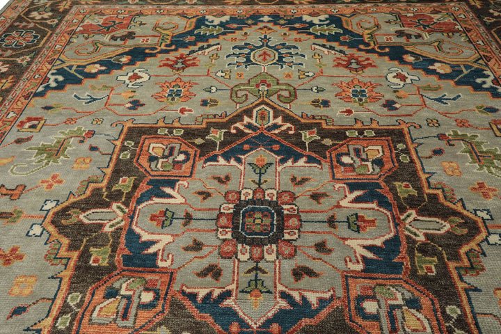 12x15 Mint
, Brown
, Teal
 Color Hand Knotted Oushak
 Wool Arts & Crafts Oriental Rug