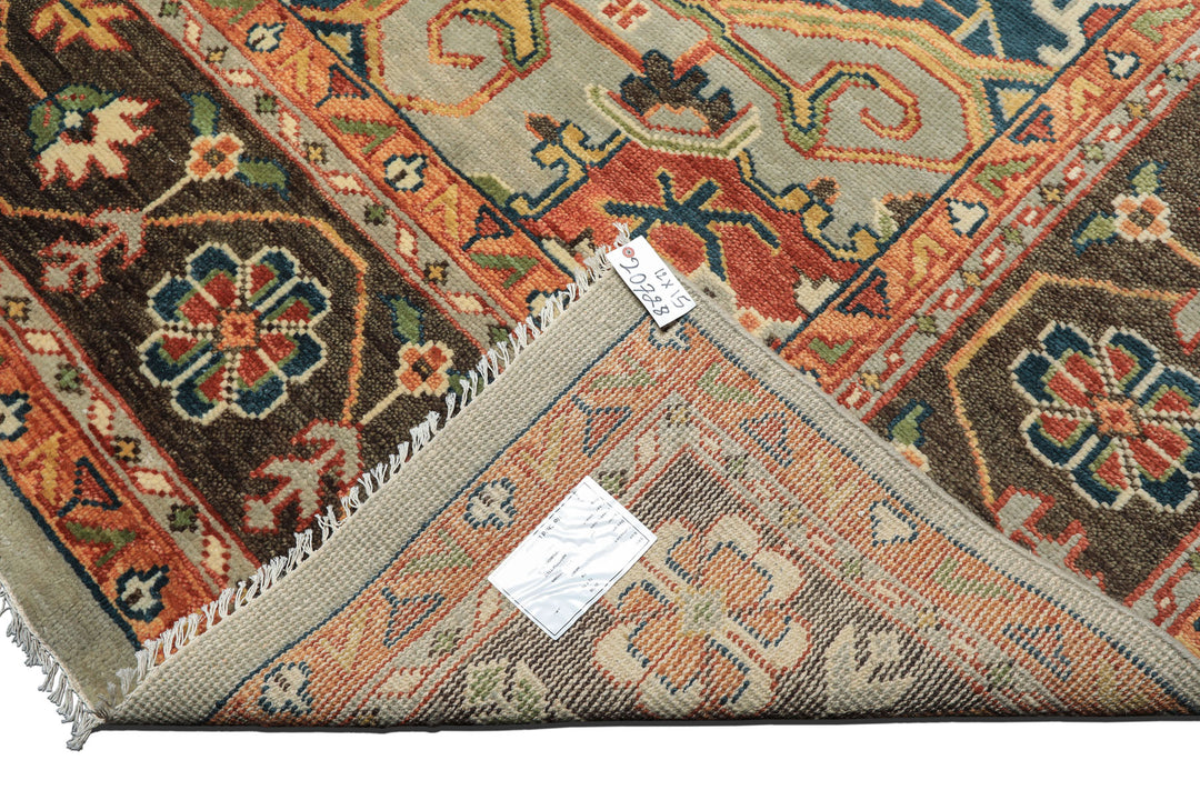 12x15 Mint
, Brown
, Teal
 Color Hand Knotted Oushak
 Wool Arts & Crafts Oriental Rug