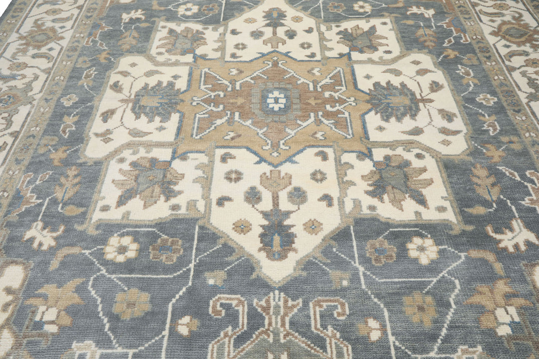 10x14 Ivory
, Slate
, Rust
 Color Hand Knotted Oushak   Wool Transitional Oriental Rug