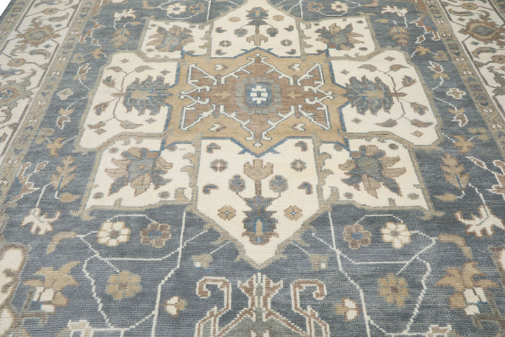 10x14 Ivory
, Slate
, Rust
 Color Hand Knotted Oushak   Wool Transitional Oriental Rug