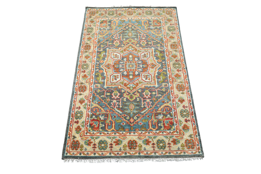 5x8 Gray, Slate, Aqua Color Hand Knotted Oushak Wool Traditional Oriental Rug