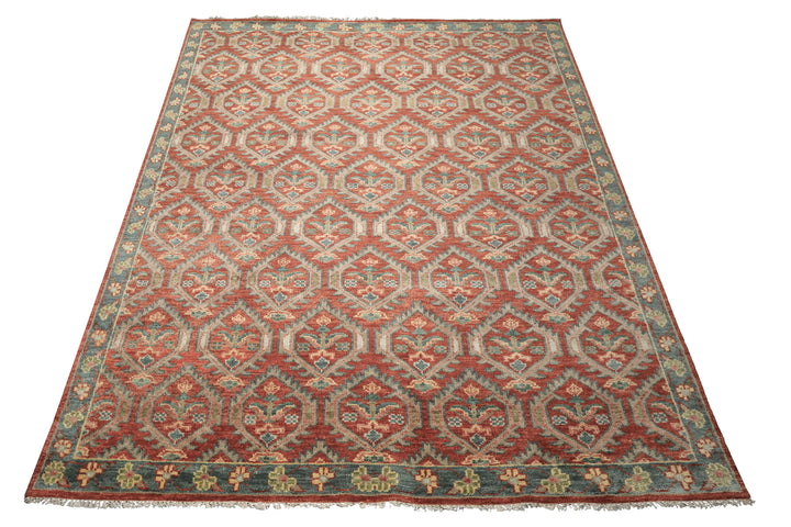 9x12 Rose, Slate, Taupe Color Hand Knotted Oushak Wool Transitional Oriental Rug