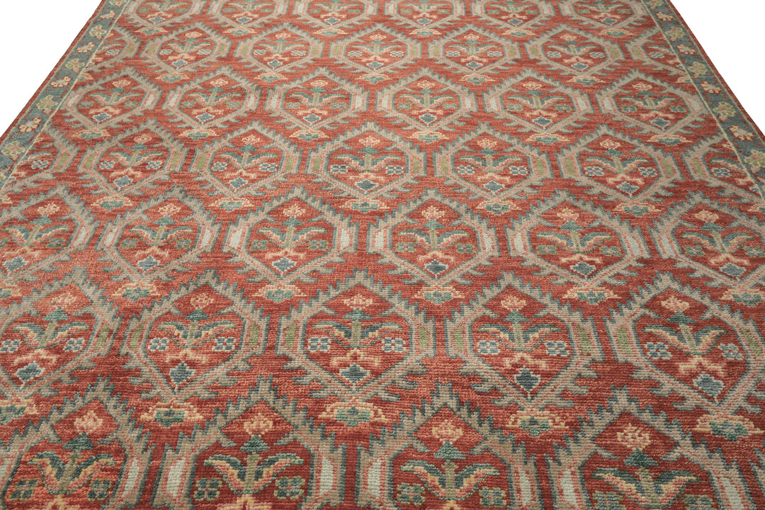 9x12 Rose, Slate, Taupe Color Hand Knotted Oushak Wool Transitional Oriental Rug