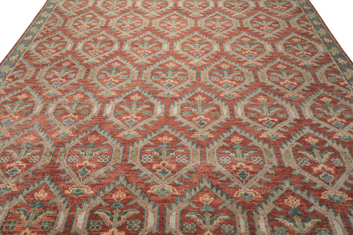 9x12 Rose, Slate, Taupe Color Hand Knotted Oushak Wool Transitional Oriental Rug