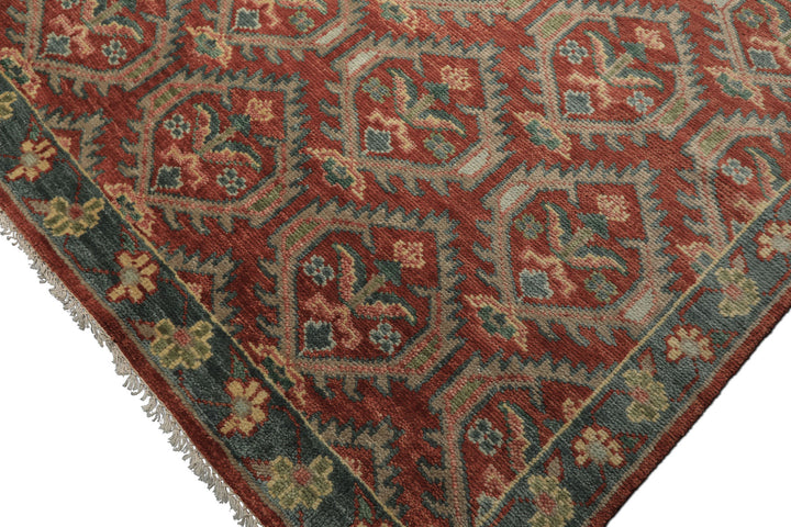 9x12 Rose, Slate, Taupe Color Hand Knotted Oushak Wool Transitional Oriental Rug