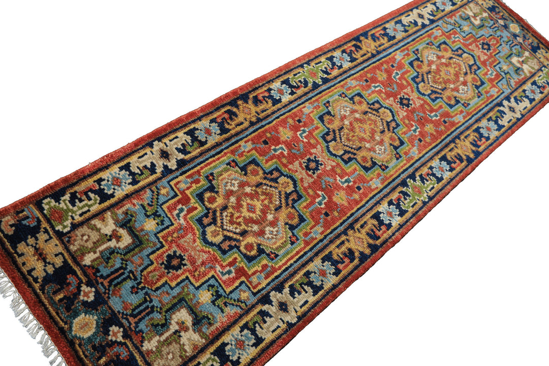Runner Rose, Navy, Blue Color Hand Knotted Oushak Wool Traditional Oriental Rug