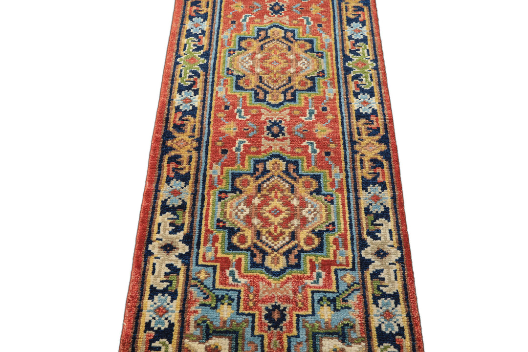 Runner Rose, Navy, Blue Color Hand Knotted Oushak Wool Traditional Oriental Rug