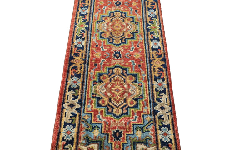 Runner Rose, Navy, Blue Color Hand Knotted Oushak Wool Traditional Oriental Rug