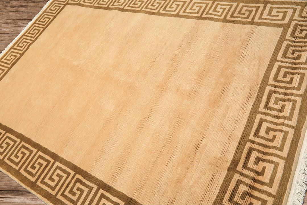 6x9 Mocha, Olive, Color Hand Knotted Tibetan Wool Transitional Oriental Rug