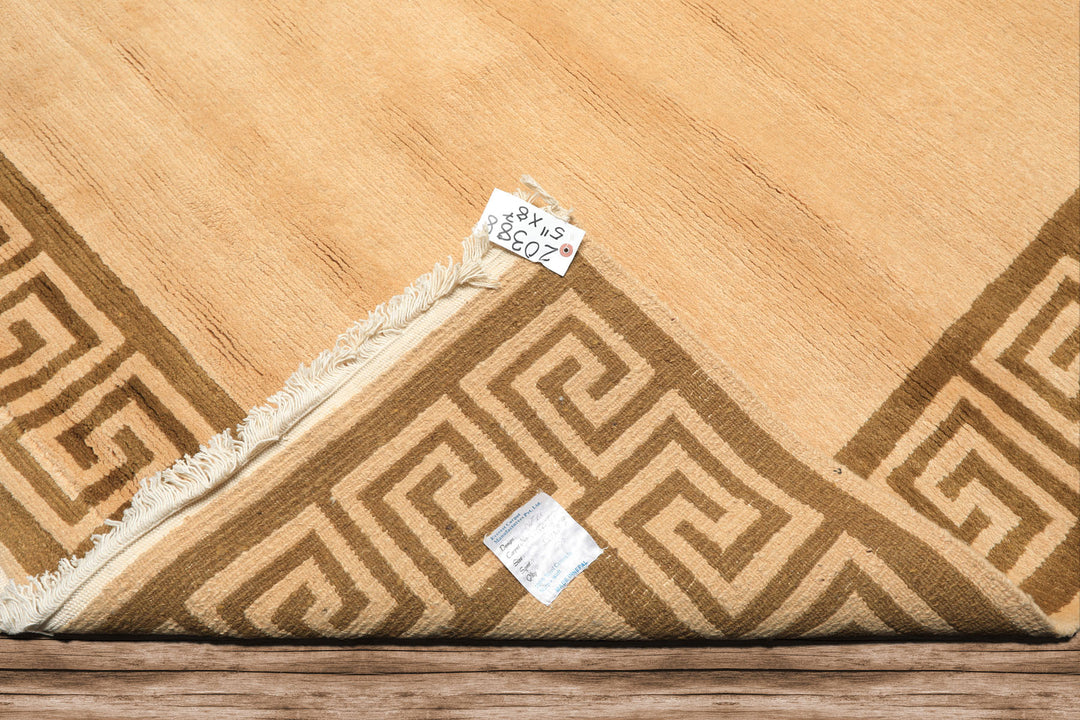 6x9 Mocha, Olive, Color Hand Knotted Tibetan Wool Transitional Oriental Rug