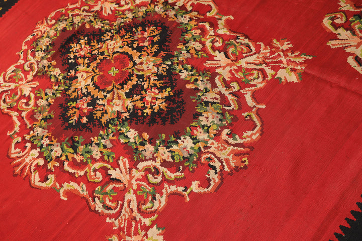 9x12 Red, Charcoal, Maroon Color Hand Woven Turkish Kilim Wool Traditional Oriental Rug