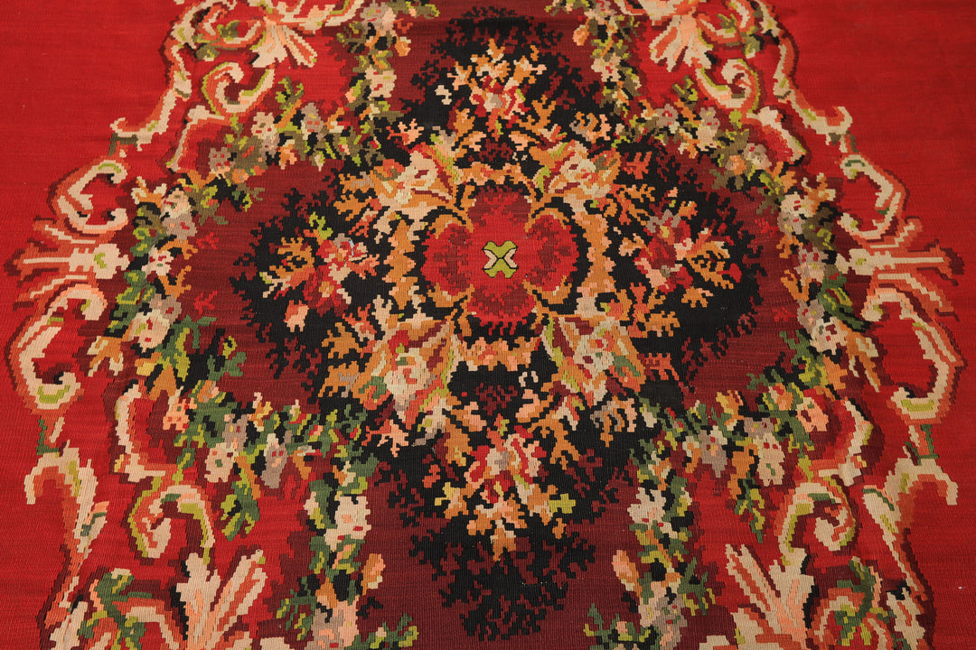 9x12 Red, Charcoal, Maroon Color Hand Woven Turkish Kilim Wool Traditional Oriental Rug