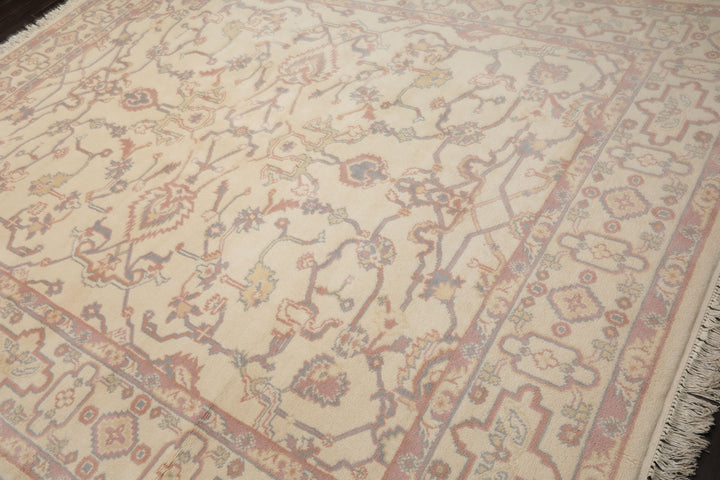 8x10 Ivory, Rose, Gray Color Hand Knotted Heriz New Zealand Wool Traditional Oriental Rug