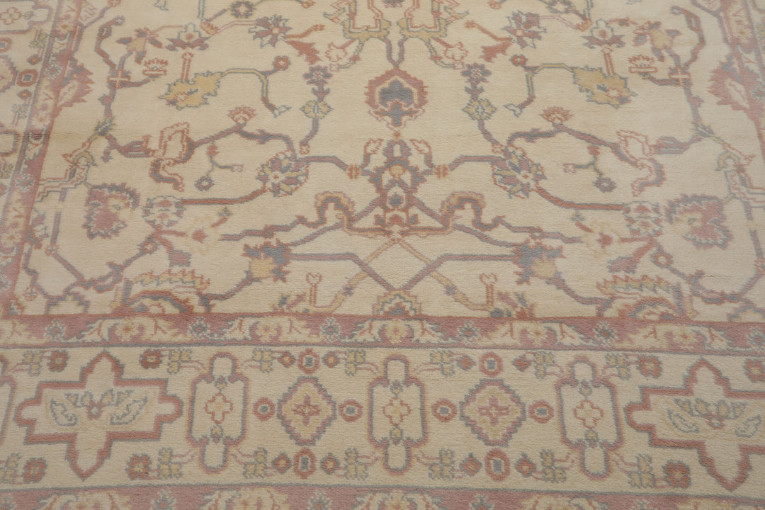 8x10 Ivory, Rose, Gray Color Hand Knotted Heriz New Zealand Wool Traditional Oriental Rug