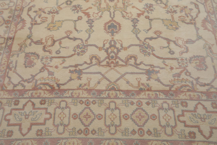 8x10 Ivory, Rose, Gray Color Hand Knotted Heriz New Zealand Wool Traditional Oriental Rug