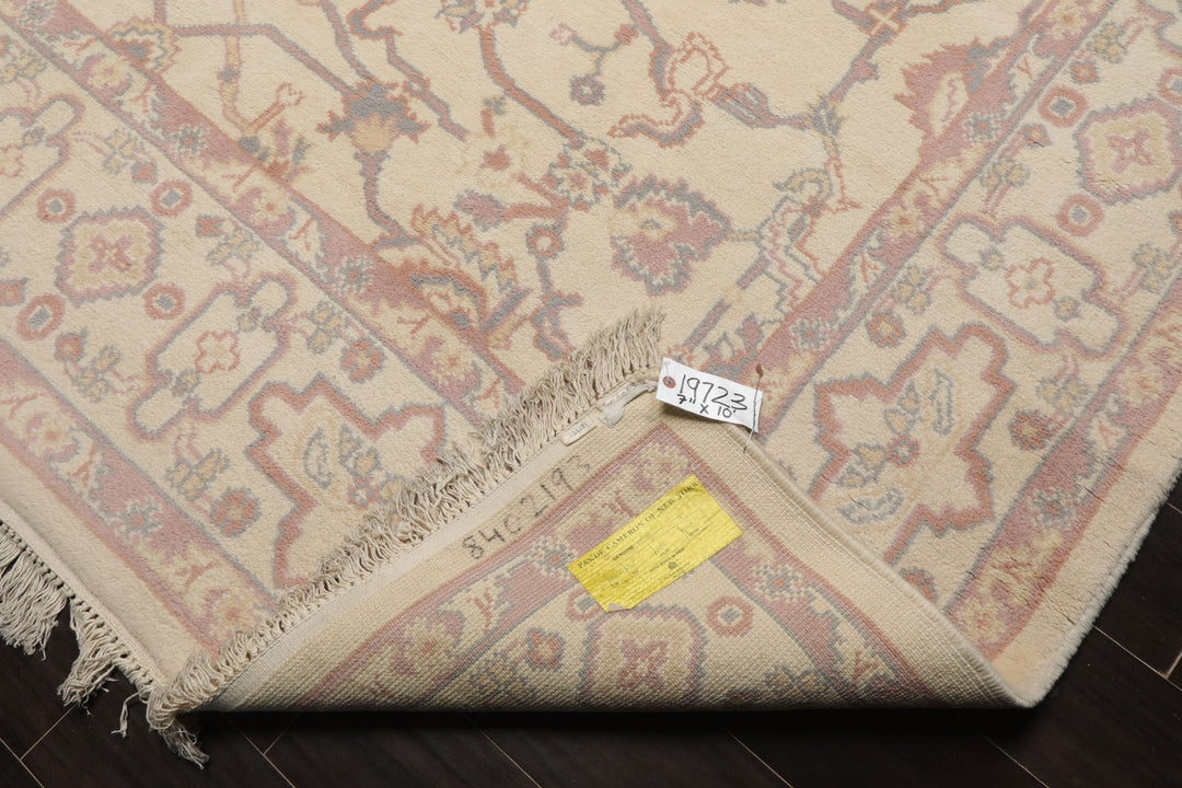 8x10 Ivory, Rose, Gray Color Hand Knotted Heriz New Zealand Wool Traditional Oriental Rug