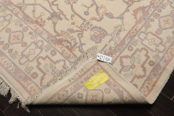 8x10 Ivory, Rose, Gray Color Hand Knotted Heriz New Zealand Wool Traditional Oriental Rug