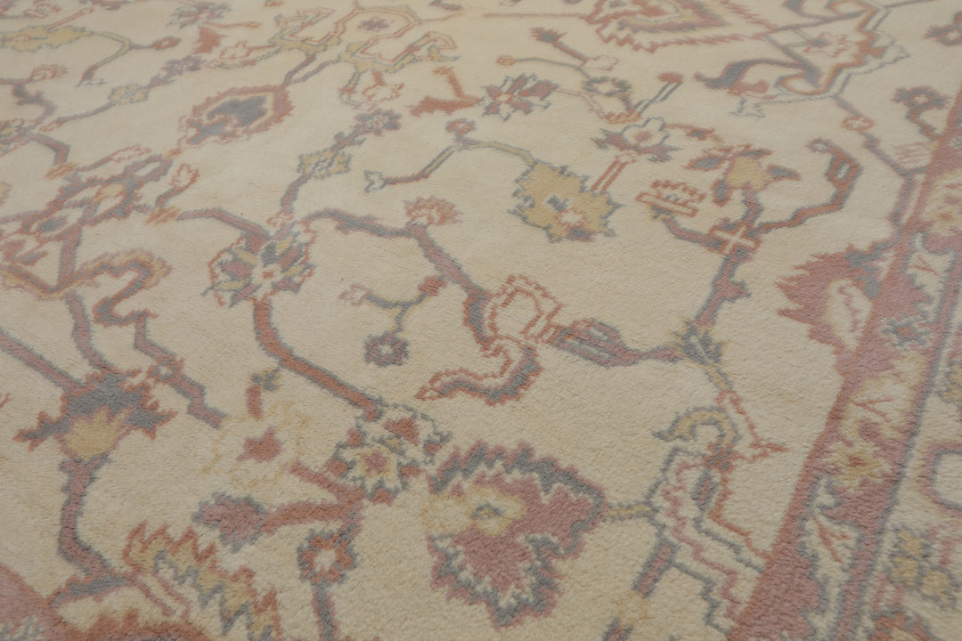 8x10 Ivory, Rose, Gray Color Hand Knotted Heriz New Zealand Wool Traditional Oriental Rug