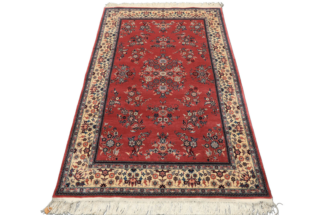 4x6 Rose, Ivory, Aqua Color Hand Knotted Pak Persian Sarouk New Zealand Wool Traditional Oriental Rug