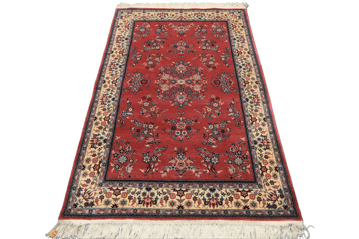 4x6 Rose, Ivory, Aqua Color Hand Knotted Pak Persian Sarouk New Zealand Wool Traditional Oriental Rug