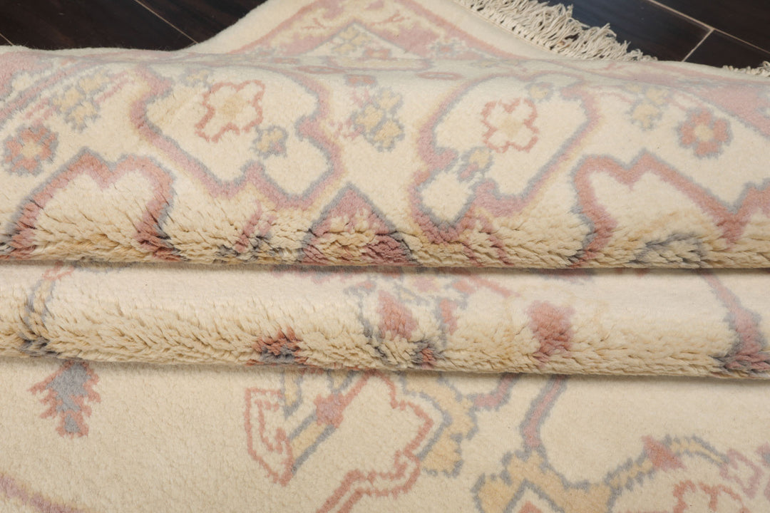 8x10 Ivory, Rose, Gray Color Hand Knotted Heriz New Zealand Wool Traditional Oriental Rug