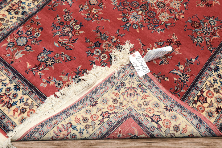 4x6 Rose, Ivory, Aqua Color Hand Knotted Pak Persian Sarouk New Zealand Wool Traditional Oriental Rug