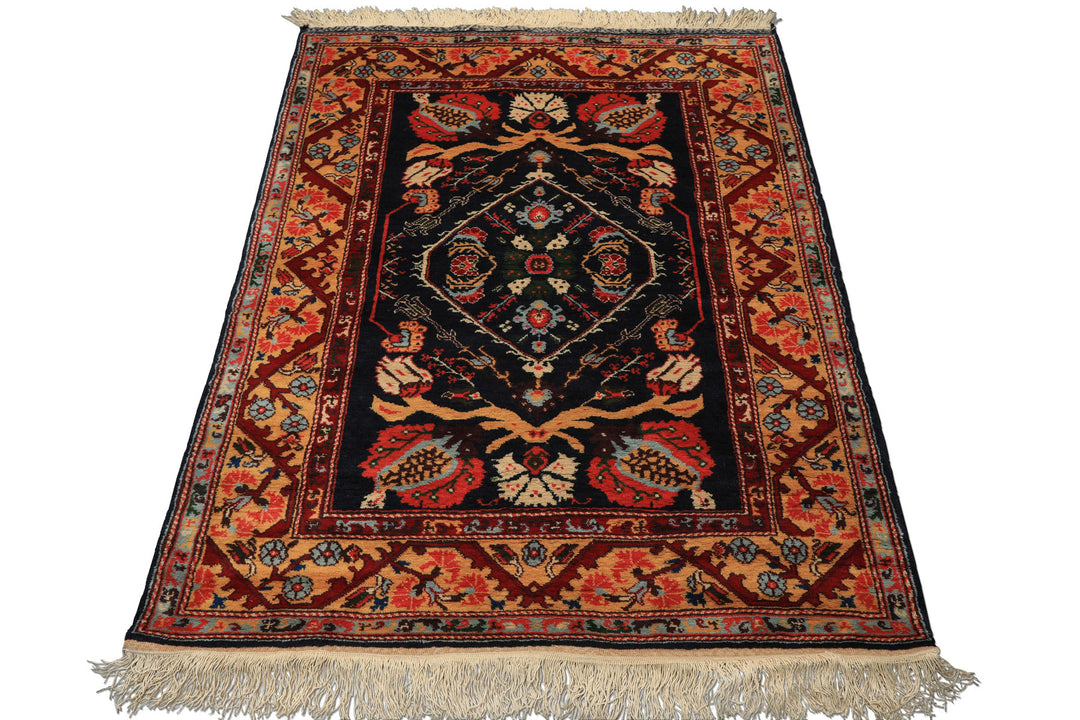 4x6 Navy, Gold, Burgundy Color Hand Knotted Turkish Oushak Wool Arts & Crafts Oriental Rug