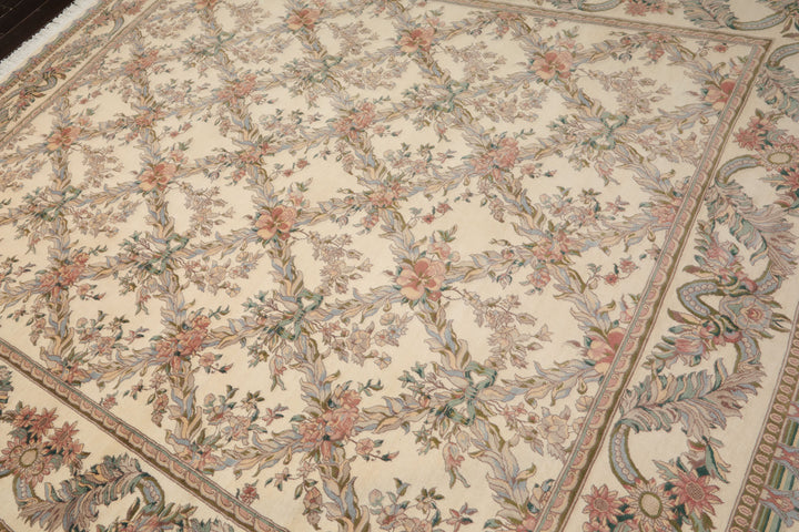 8x10 Ivory, Rose, Taupe Color Hand Knotted Pak Persian Wool Traditional Oriental Rug