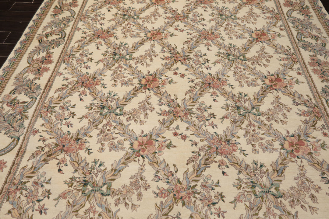 8x10 Ivory, Rose, Taupe Color Hand Knotted Pak Persian Wool Traditional Oriental Rug