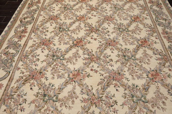 8x10 Ivory, Rose, Taupe Color Hand Knotted Pak Persian Wool Traditional Oriental Rug