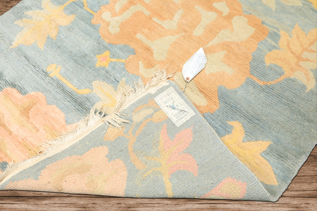 4x6 Blue, Blush, Peach Color Hand Knotted Tibetan Wool Transitional Oriental Rug