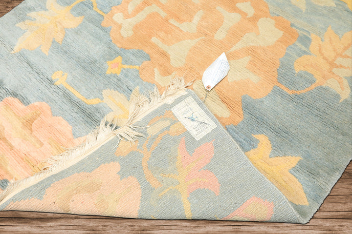 4x6 Blue, Blush, Peach Color Hand Knotted Tibetan Wool Transitional Oriental Rug