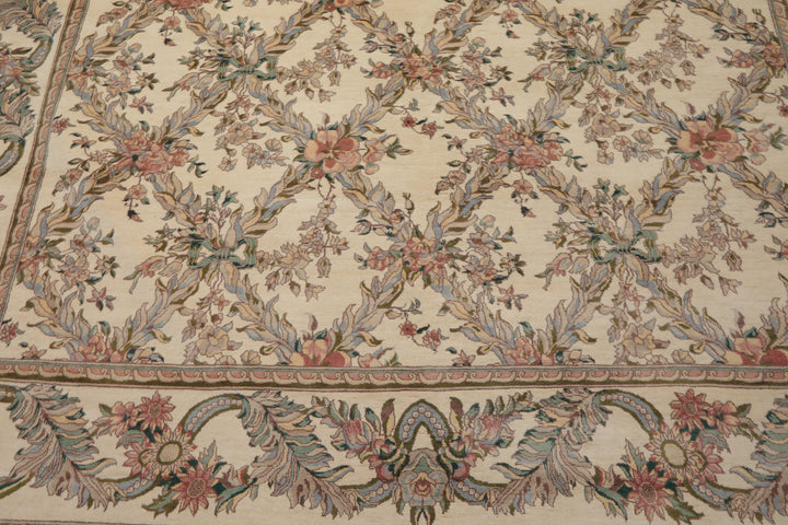 8x10 Ivory, Rose, Taupe Color Hand Knotted Pak Persian Wool Traditional Oriental Rug