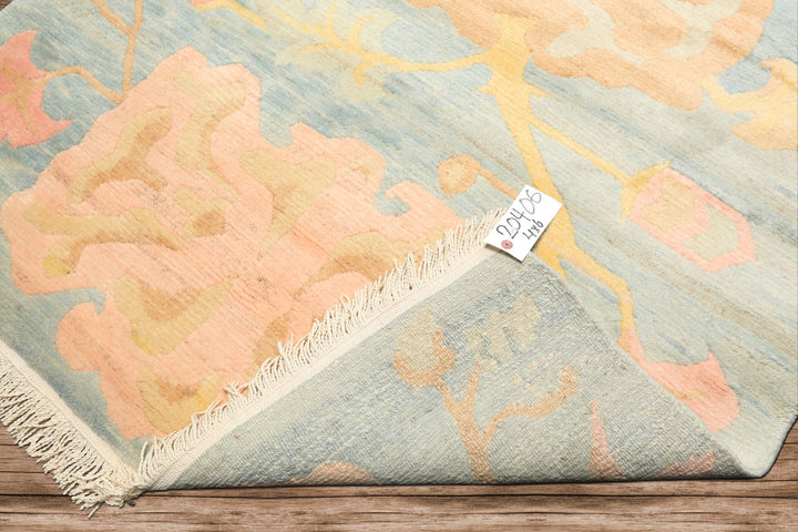 4x6 Blue, Blush, Peach Color Hand Knotted Tibetan Wool Transitional Oriental Rug
