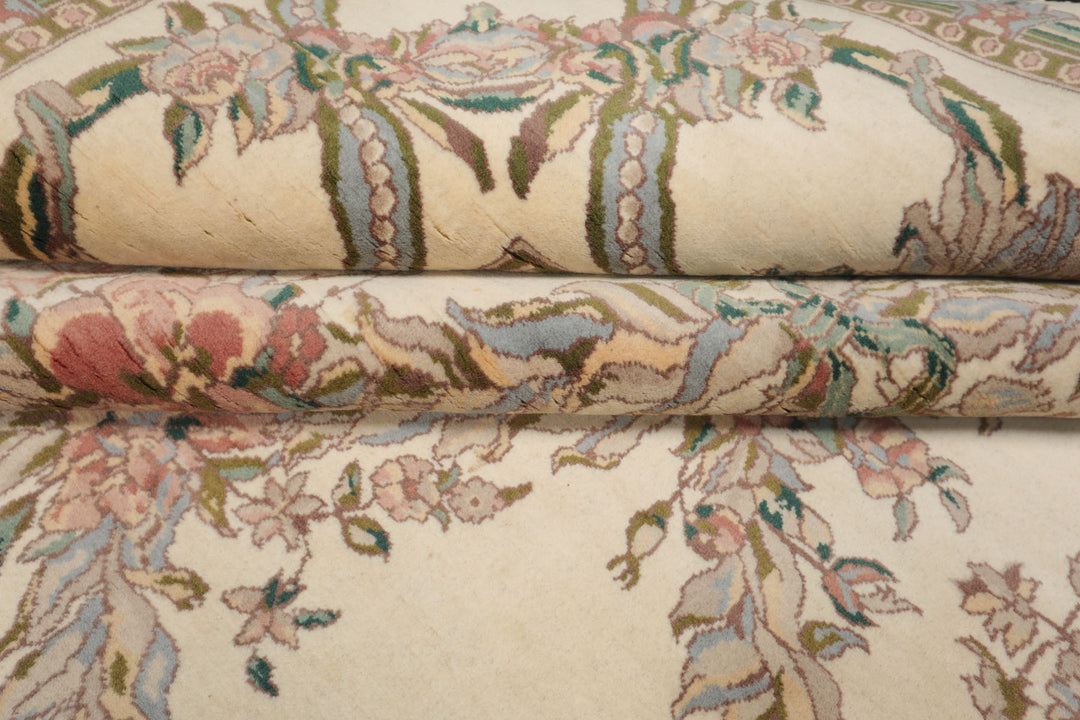 8x10 Ivory, Rose, Taupe Color Hand Knotted Pak Persian Wool Traditional Oriental Rug