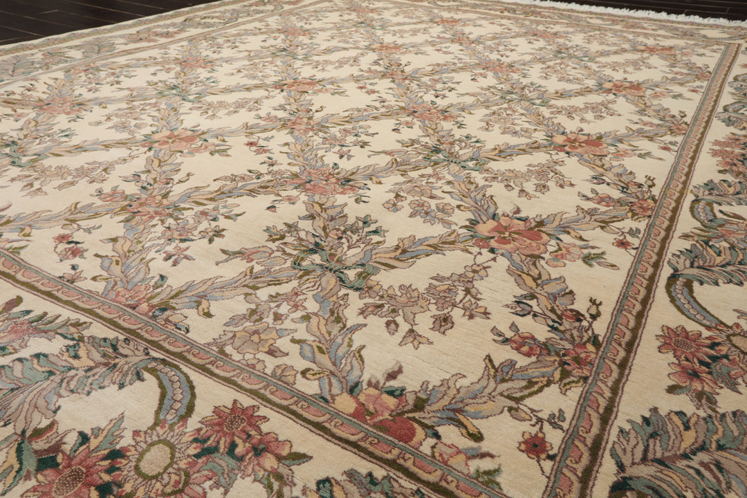8x10 Ivory, Rose, Taupe Color Hand Knotted Pak Persian Wool Traditional Oriental Rug