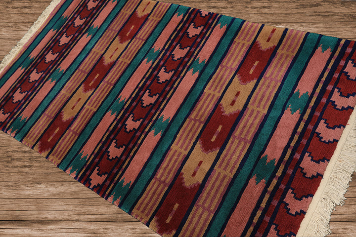 4x6 Turquoise, Blush, Lavender Color Hand Knotted Tibetan Wool Modern &amp; Contemporary Oriental Rug
