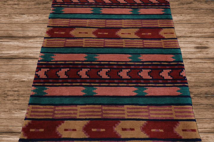 4x6 Turquoise, Blush, Lavender Color Hand Knotted Tibetan Wool Modern &amp; Contemporary Oriental Rug