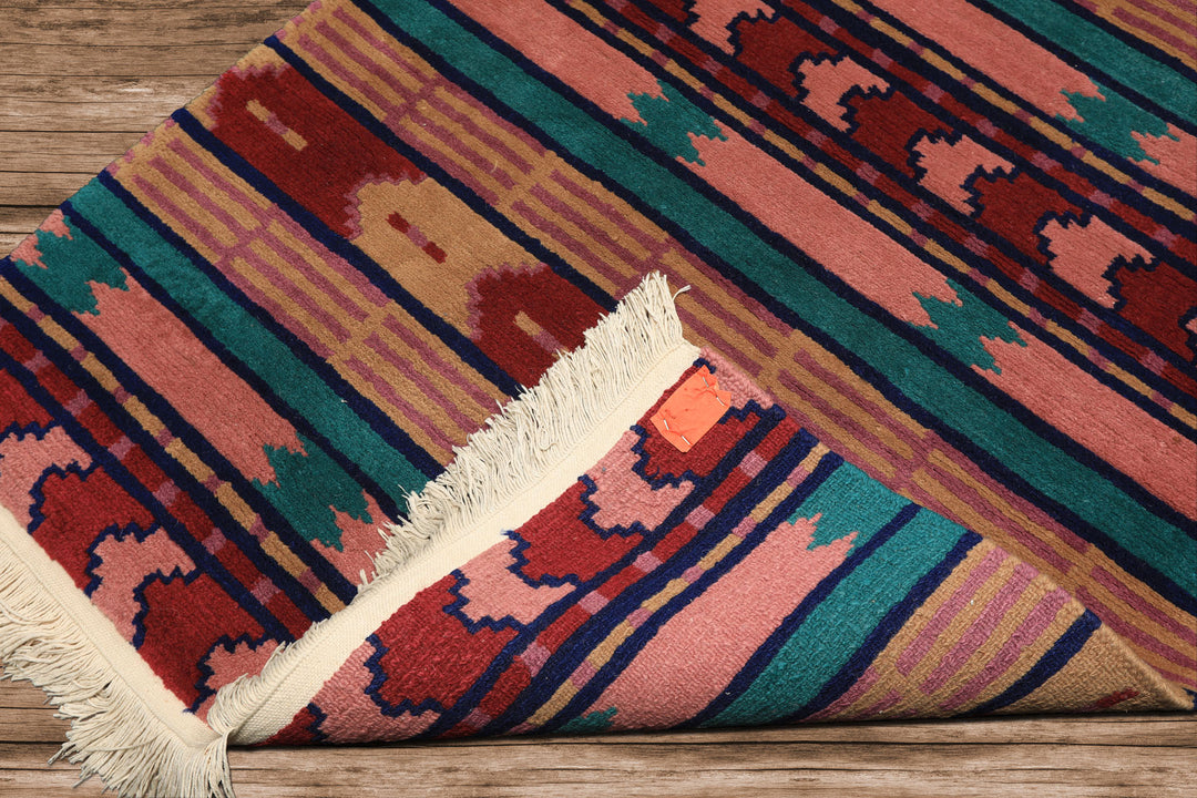 4x6 Turquoise, Blush, Lavender Color Hand Knotted Tibetan Wool Modern &amp; Contemporary Oriental Rug